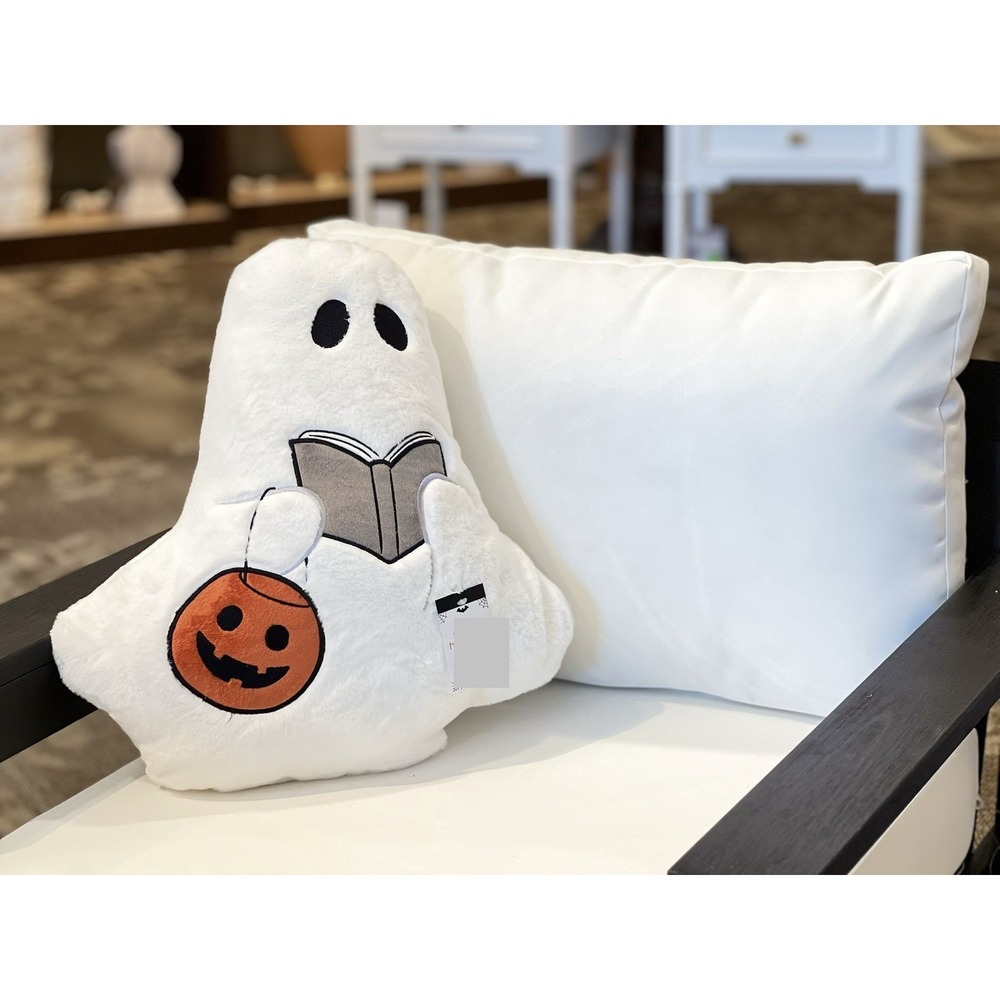 Cute Ghost Reading Book Plush Pillow Halloween Spooky Fall Decor Cushion New
